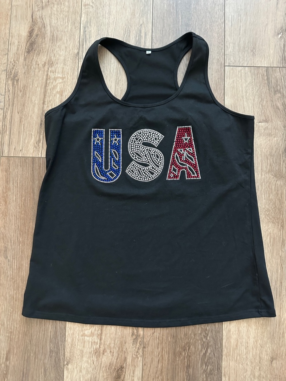 Black Racerback Tank with USA Rhinestone Logo